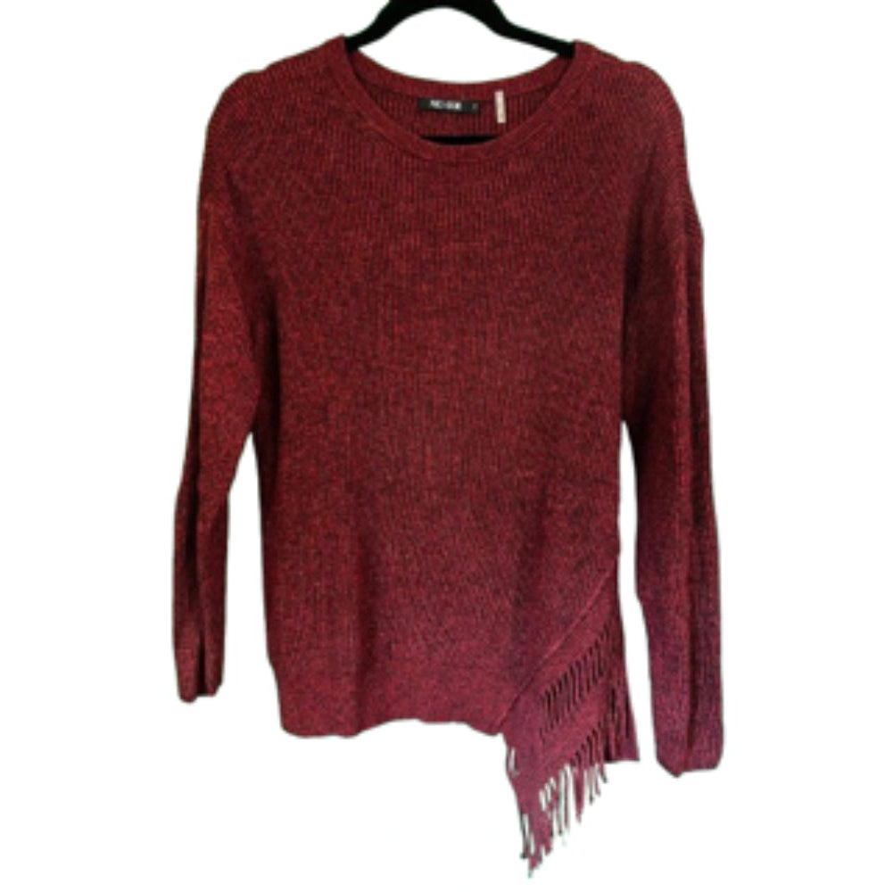 Nic+Zoe Red Fringe Long Sleeve Pullover Sweater - Small