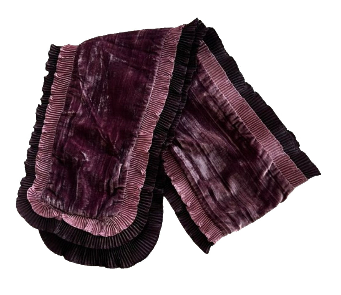 Scarf Mauve Velvet with Ruffle Edge