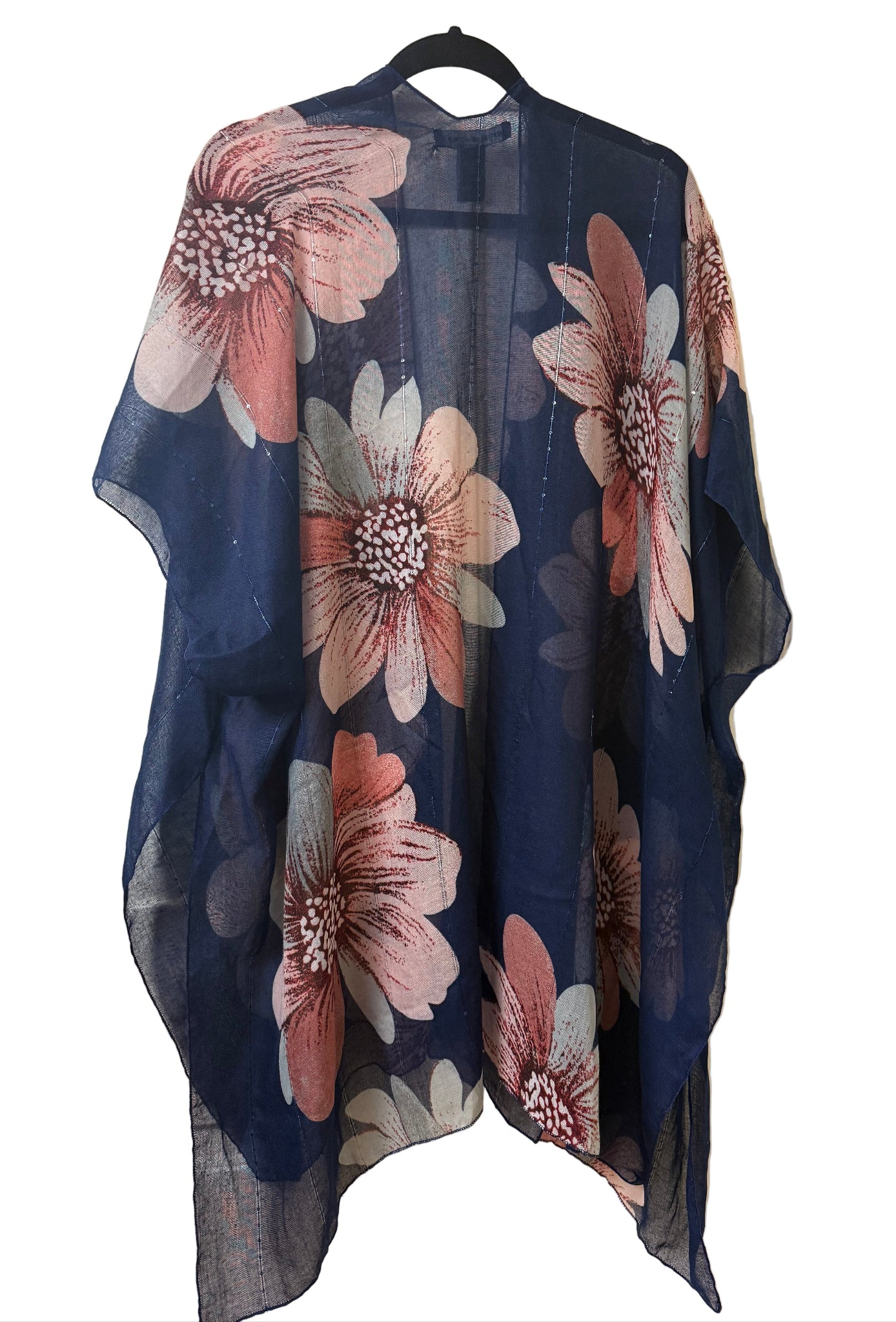 Adrienne Vittadini Duster Kimono Blue Floral OS |Preowned