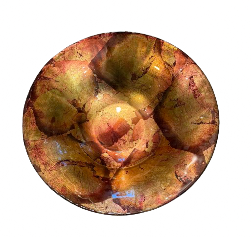 Large Decorative Glass Bowl Rust & Gold | Preowned