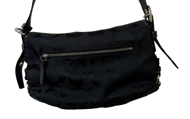 Coach Signature Black Canvas Shoulder Bag with Turn Lock Closure | Preowned