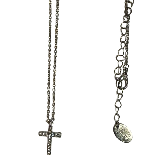 Silver Tone Cross Necklace with Rhinestones | Preowned