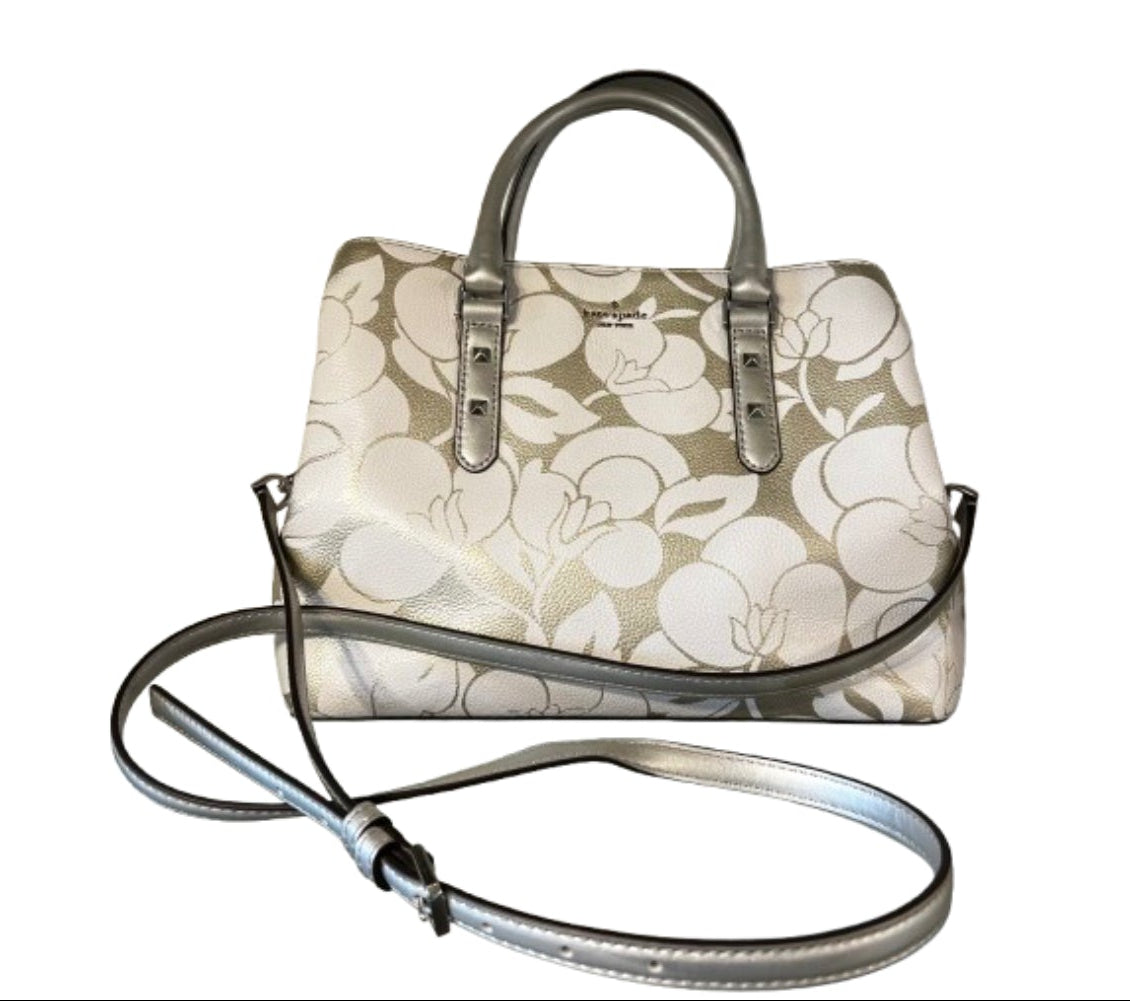 Kate Spade Satchel Silver with White Floral