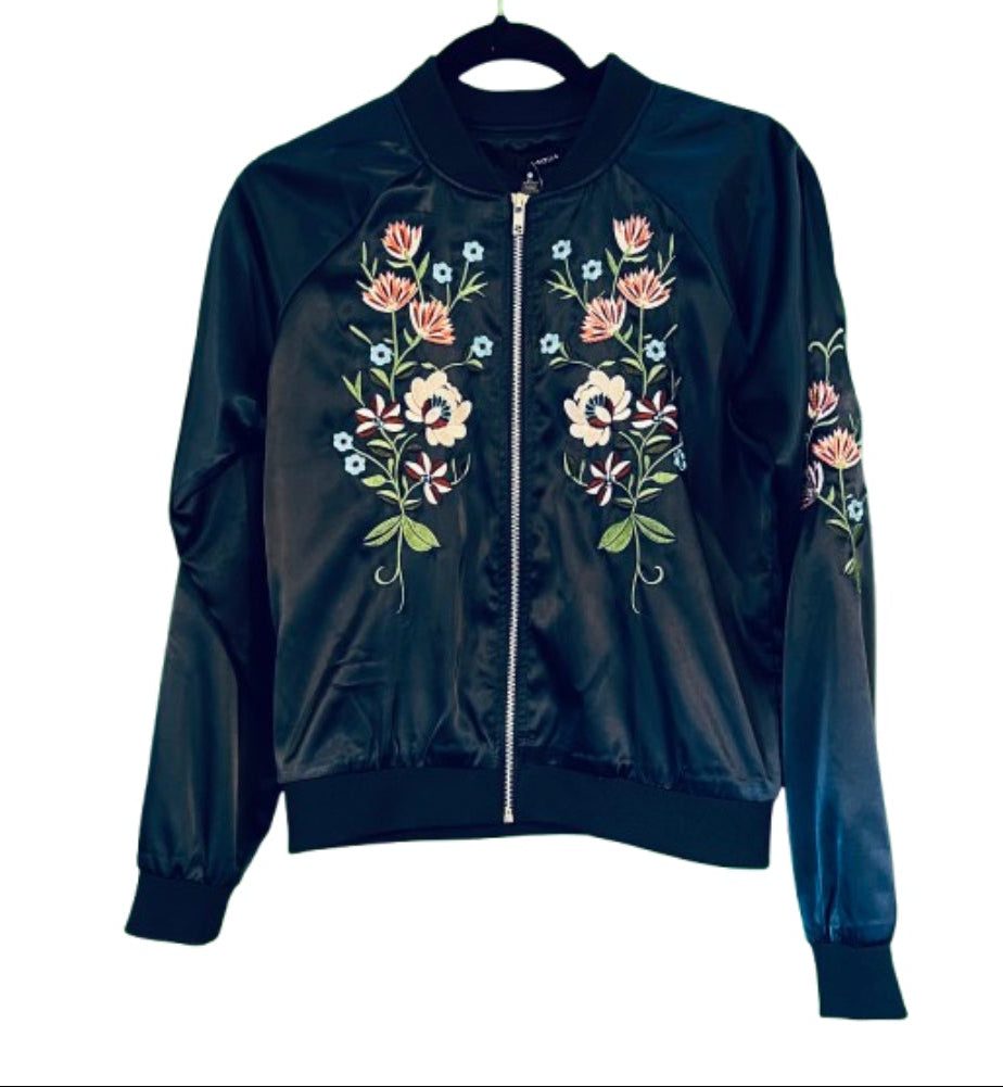 Aqua Jacket Navy with Pink and Blue Fowers Small | Preowned