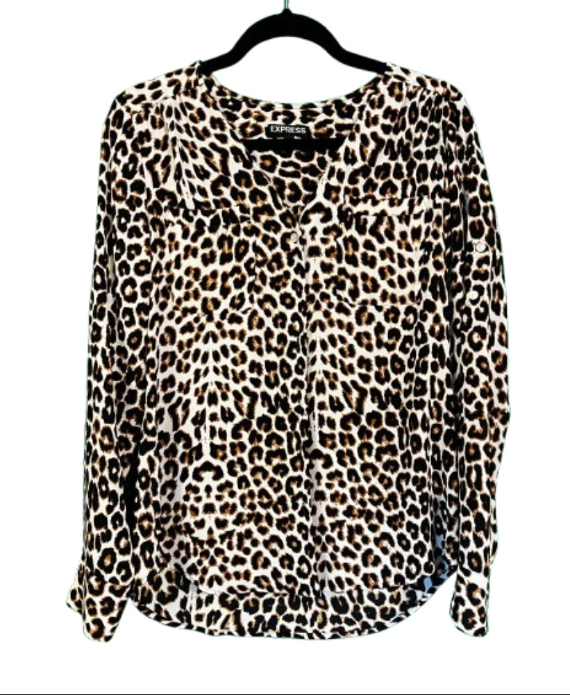Express Blouse Leopard Print Petite SM | Preowned