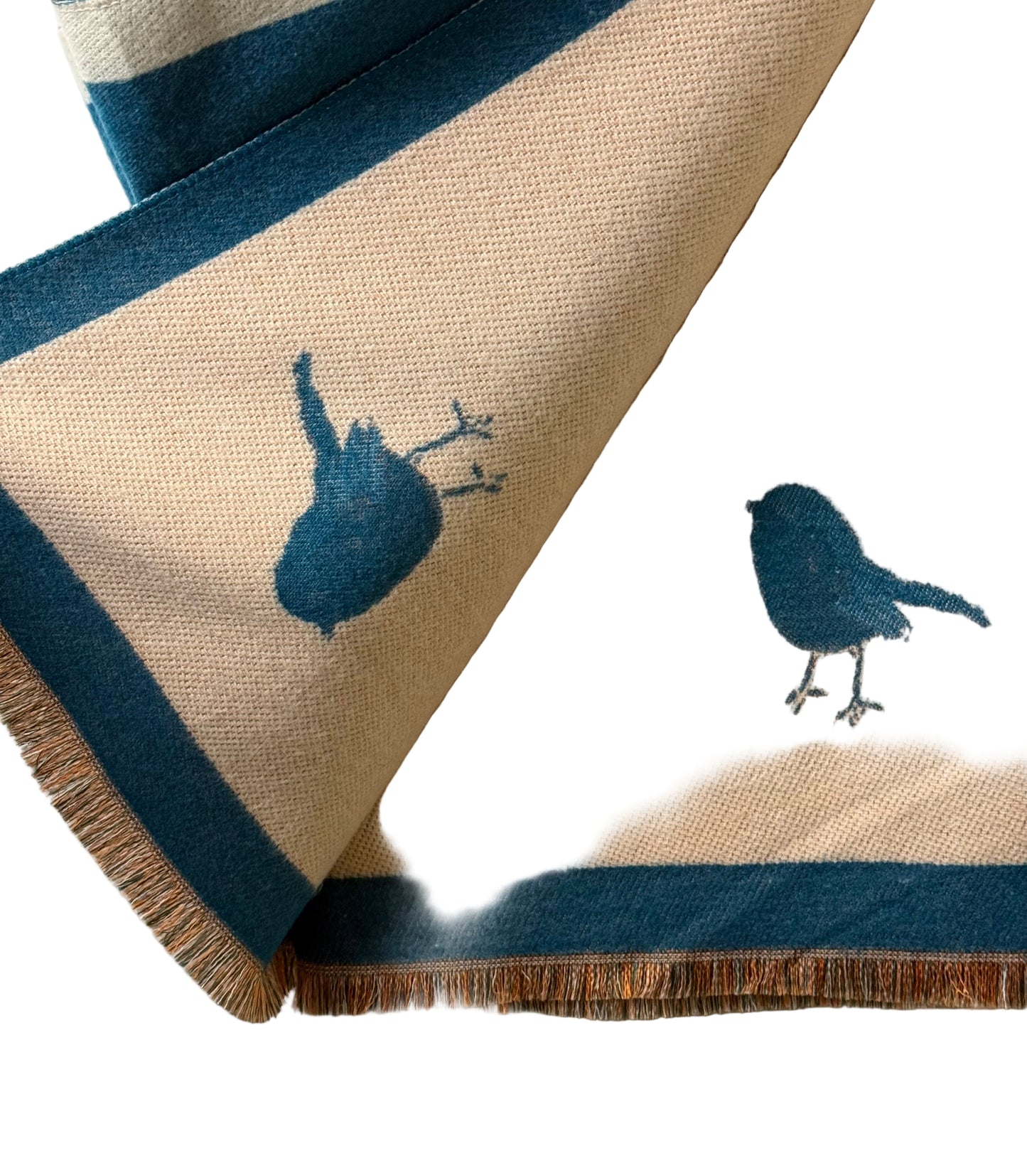 Teal Scarf with Bird Pattern | Preowned