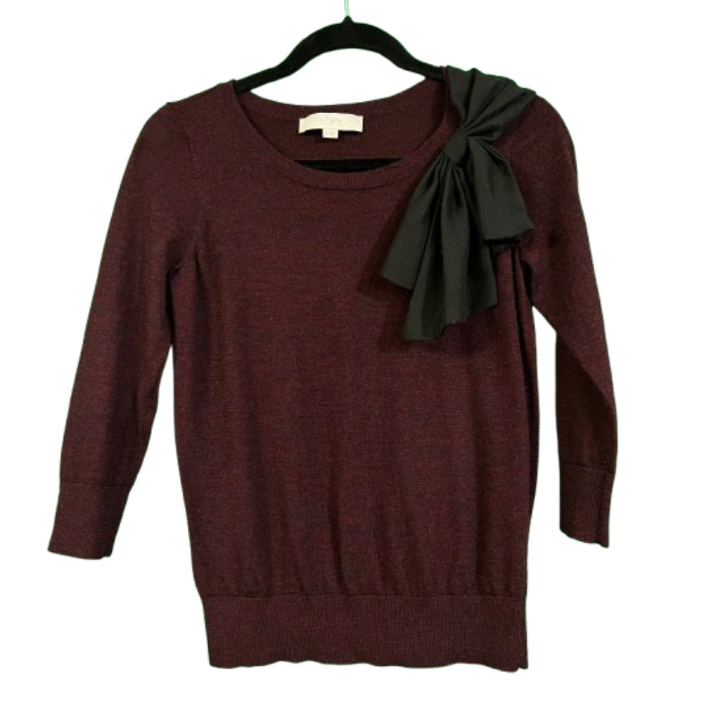 Loft Sweater Wine with Black Bow Detail - Small