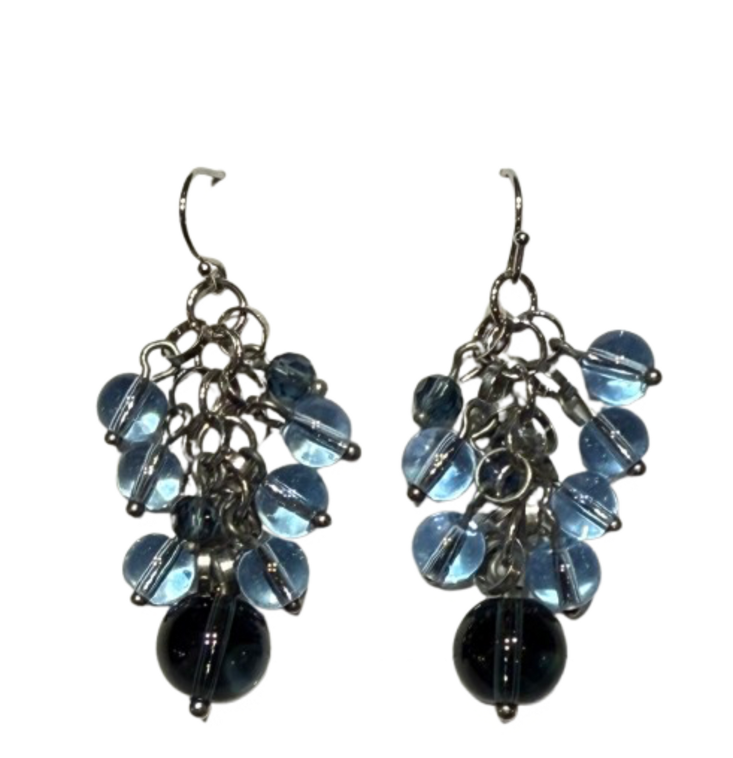 Blue Beaded Dangle Earrings Silver Tone | Preowned