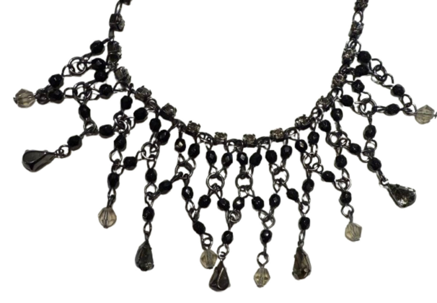 Oxidized Black Crystal and Bead Necklace | Preowned