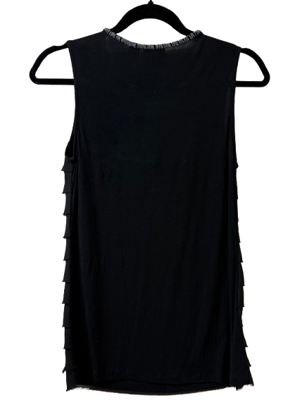 Tribal Black Sleeveless Ruffle Beaded Neckline Tank Top - SM | Preowned