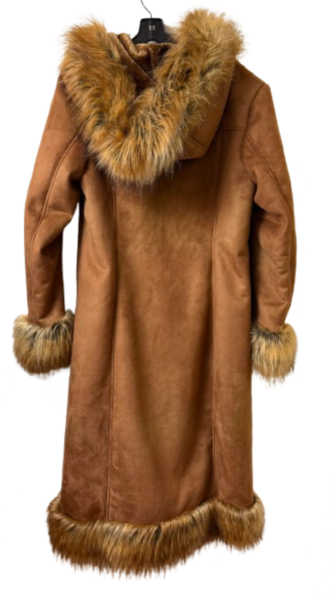 Fabulous Faux Fur Toffee Suede Full Length Coat - Large Preowned