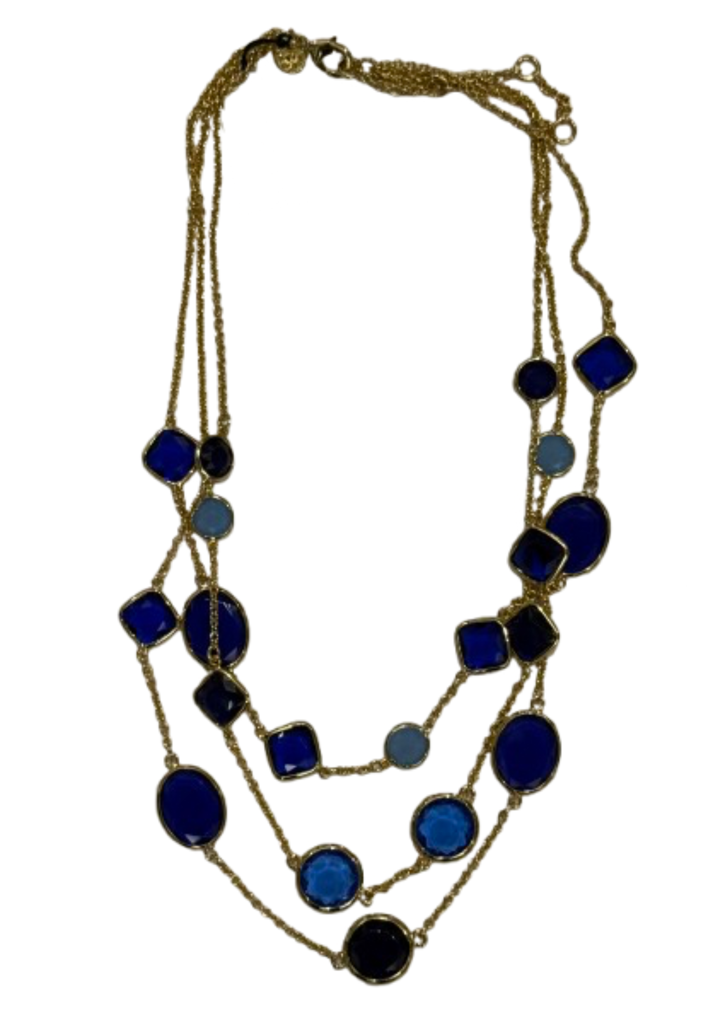 Talbots Gold Tone Triple Strand Blue Crystal Necklace | New with Tags