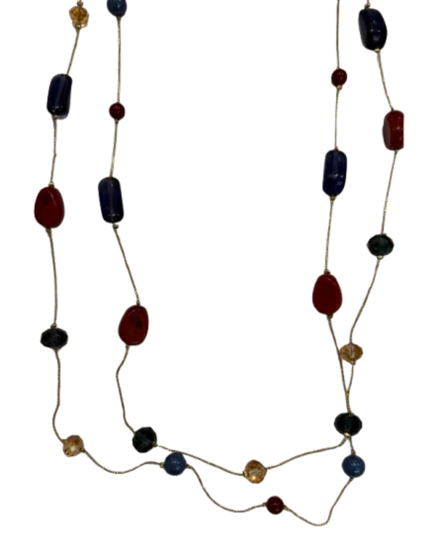 Talbots Gold Tone Double Strand Multi Color Bead Necklace | Preowned