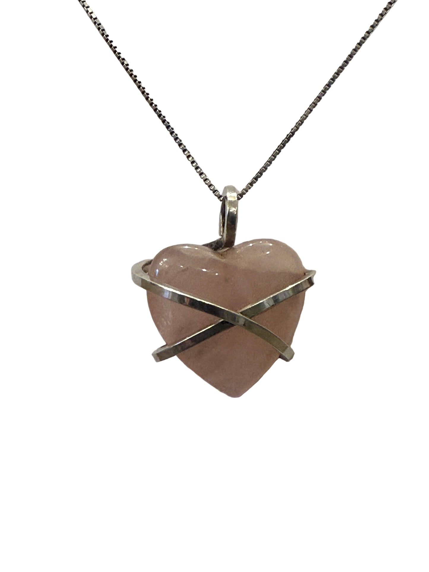 Pink Quartz Heart Wrapped in Sterling Silver with Chain | Preowned