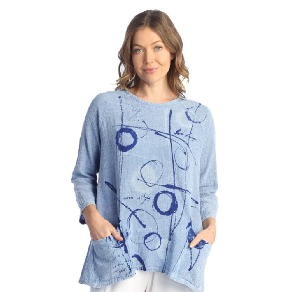 Balboa Mineral Washed Tunic With Double Gauze Pocket - Cornflower