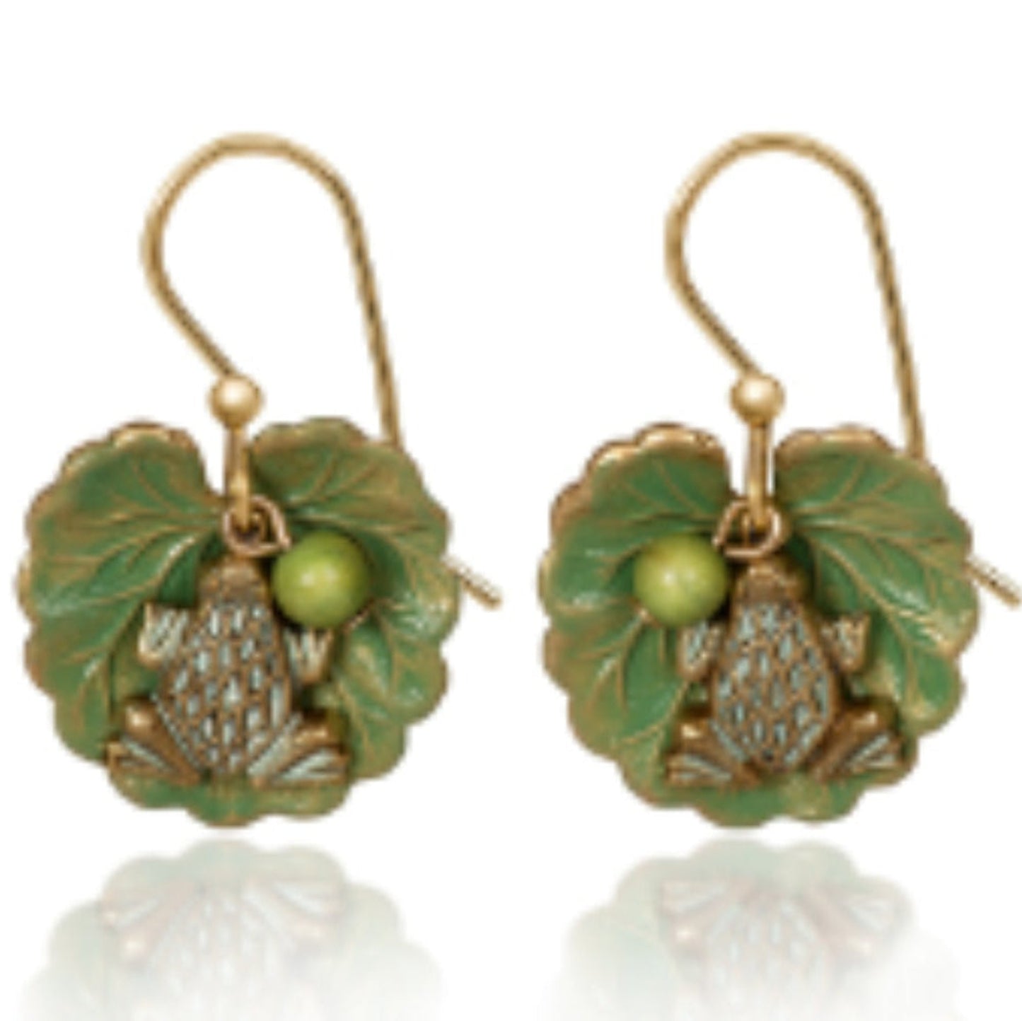 Earrings Frog On Leaf with Bead