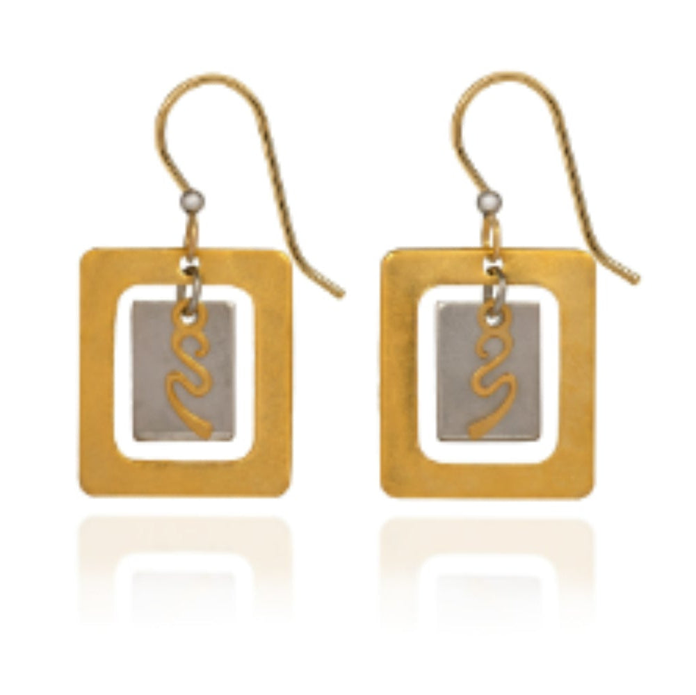 Earrings Two Squares with Squiggle