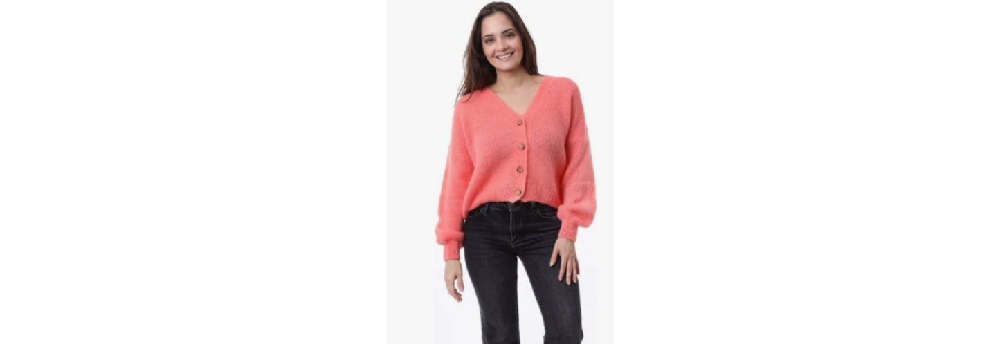 Mohair Mix Cardigan - Coral O/S