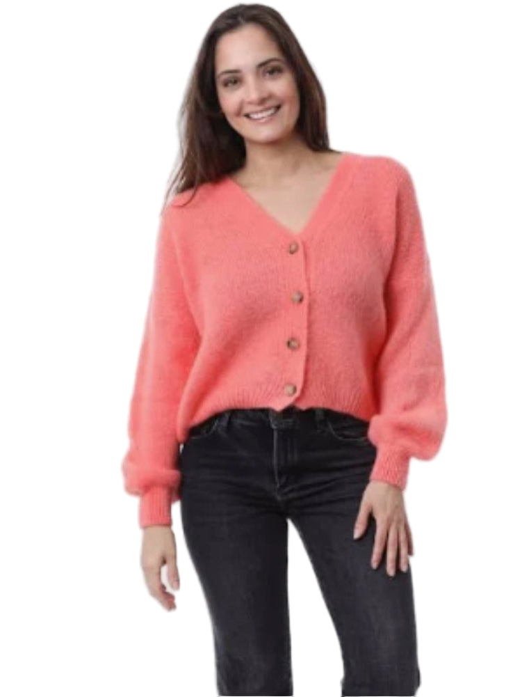 Mohair Mix Cardigan - Coral O/S