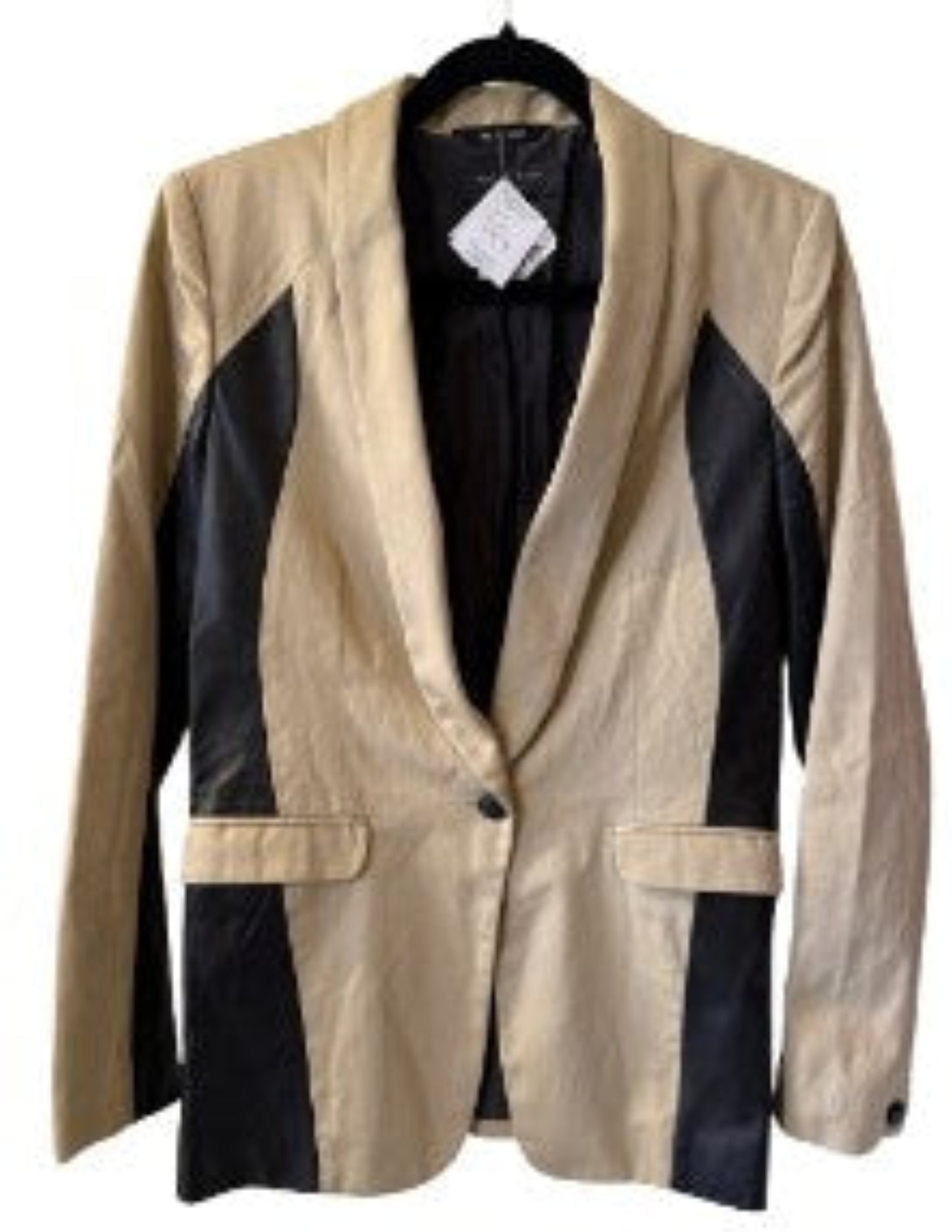 Rag & Bone Beige Jacket with Brown Leather Trim - Sz 6 | Preowned