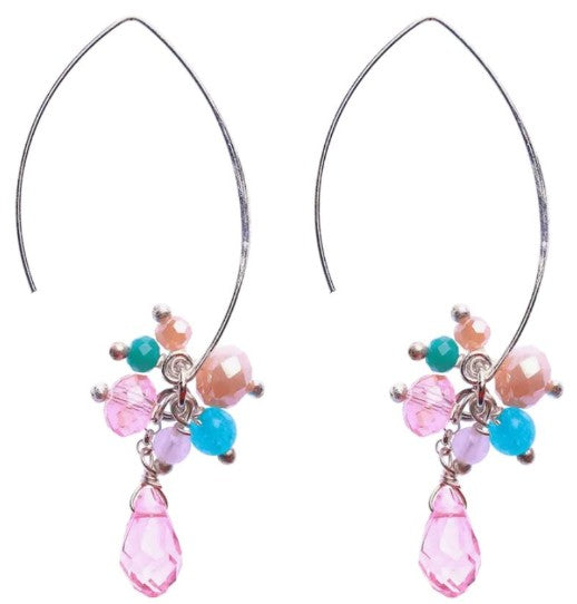 Silver Tone Pink Jen Clustered Crystal Earrings