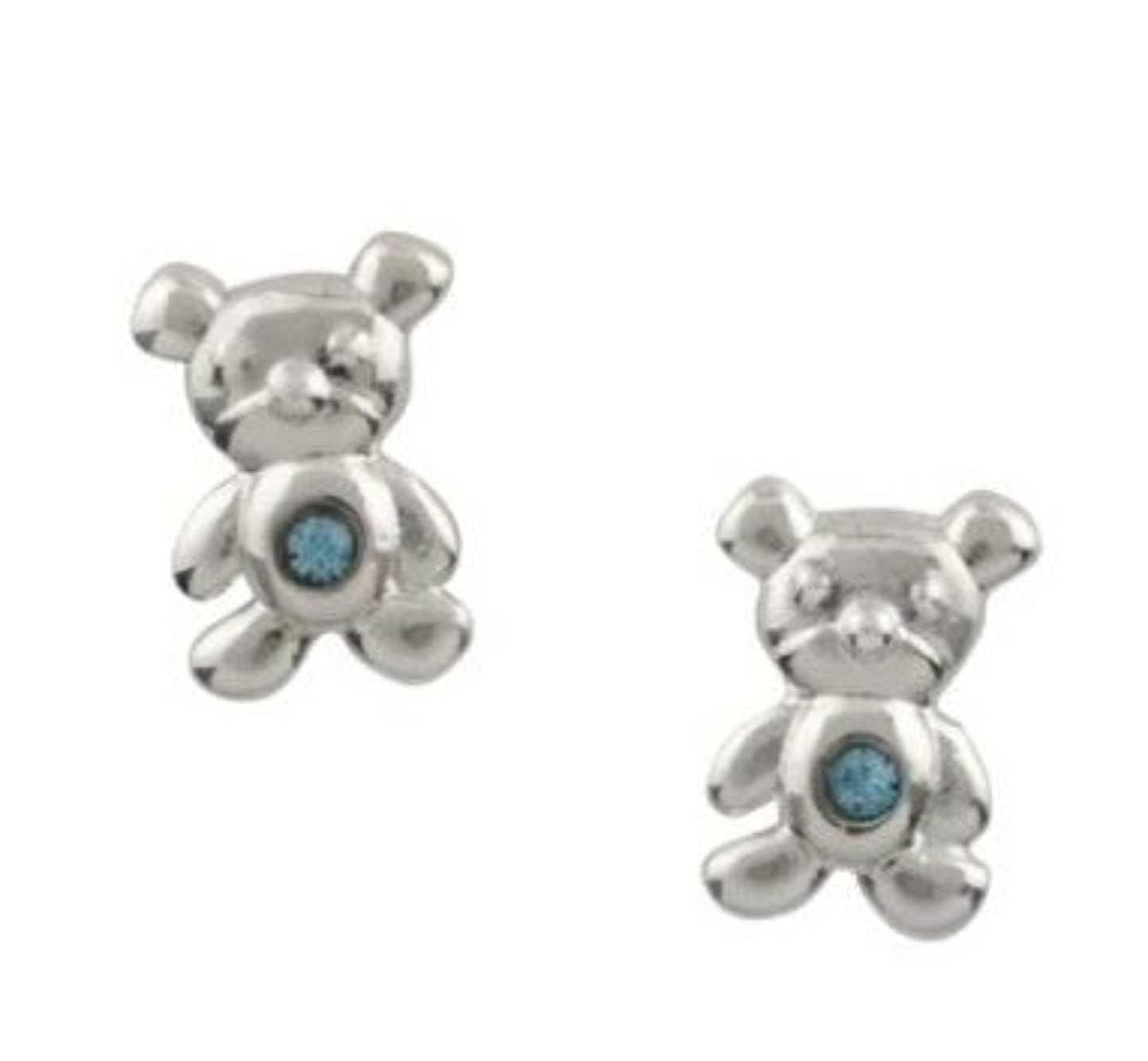 Sterling Silver Crystal Belly Bear Stud Earrings
