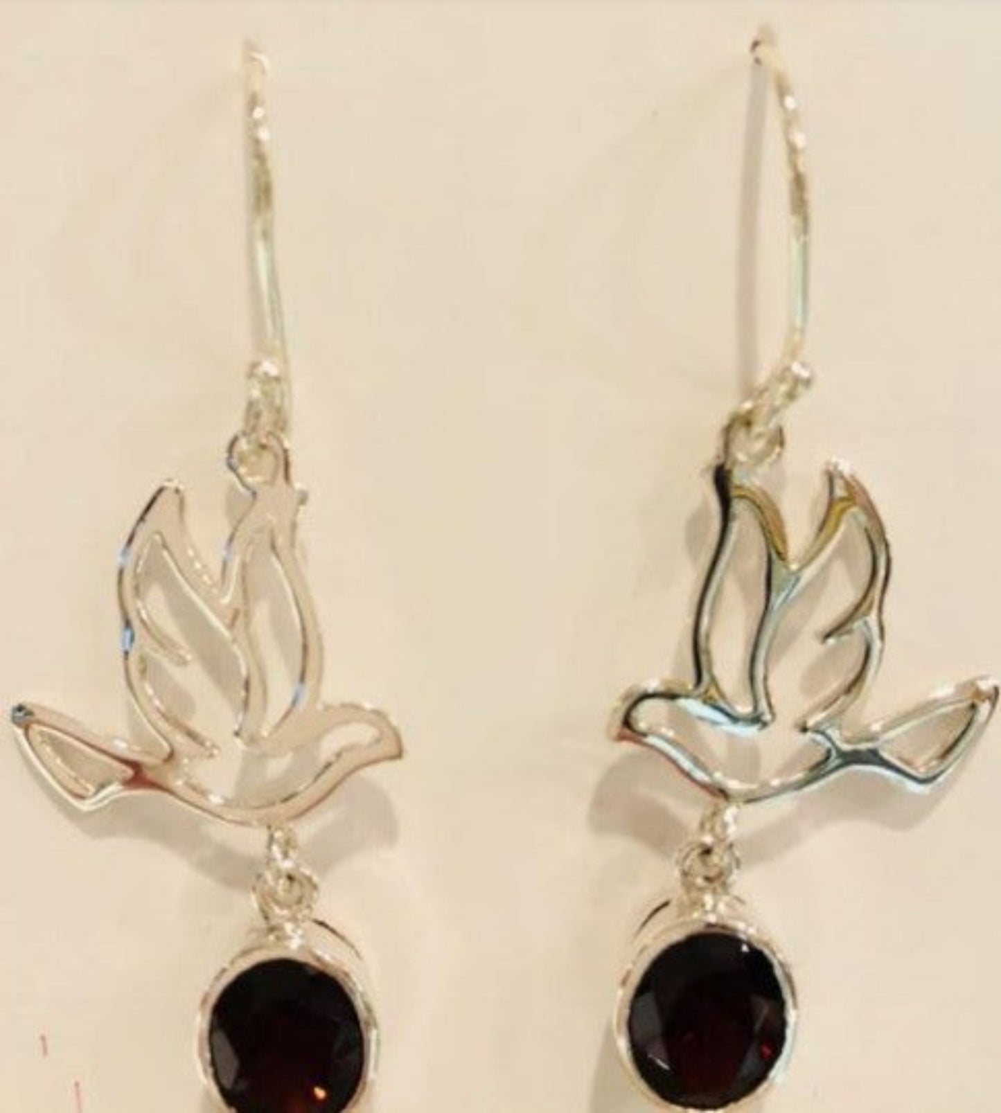 Sterling Silver Garnet Peace Dove Earrings