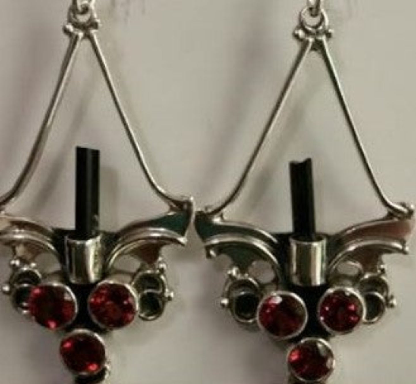 Sterling Silver Garnet with Black Tourmaline Chandelier Earrings