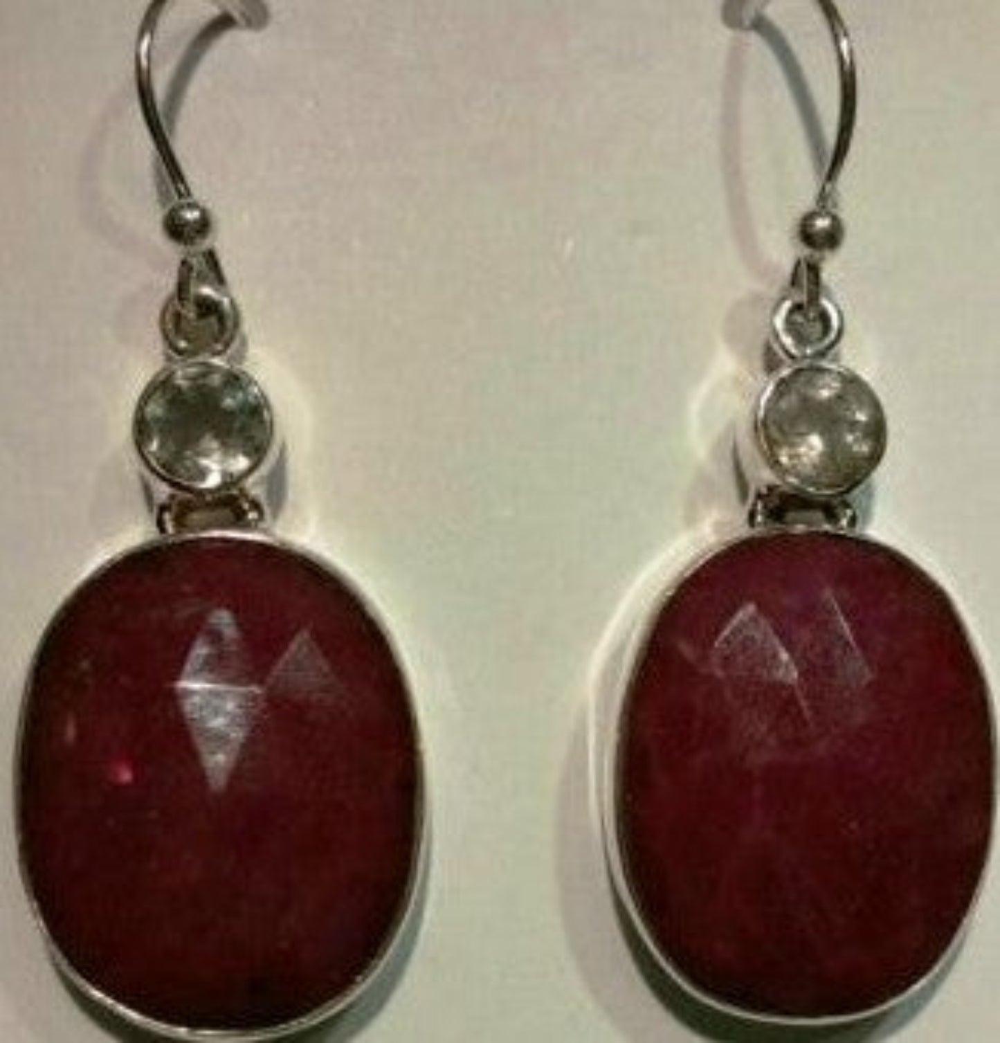 Sterling Silver Oval Ruby Faceted Earrings with Crystal Quartz