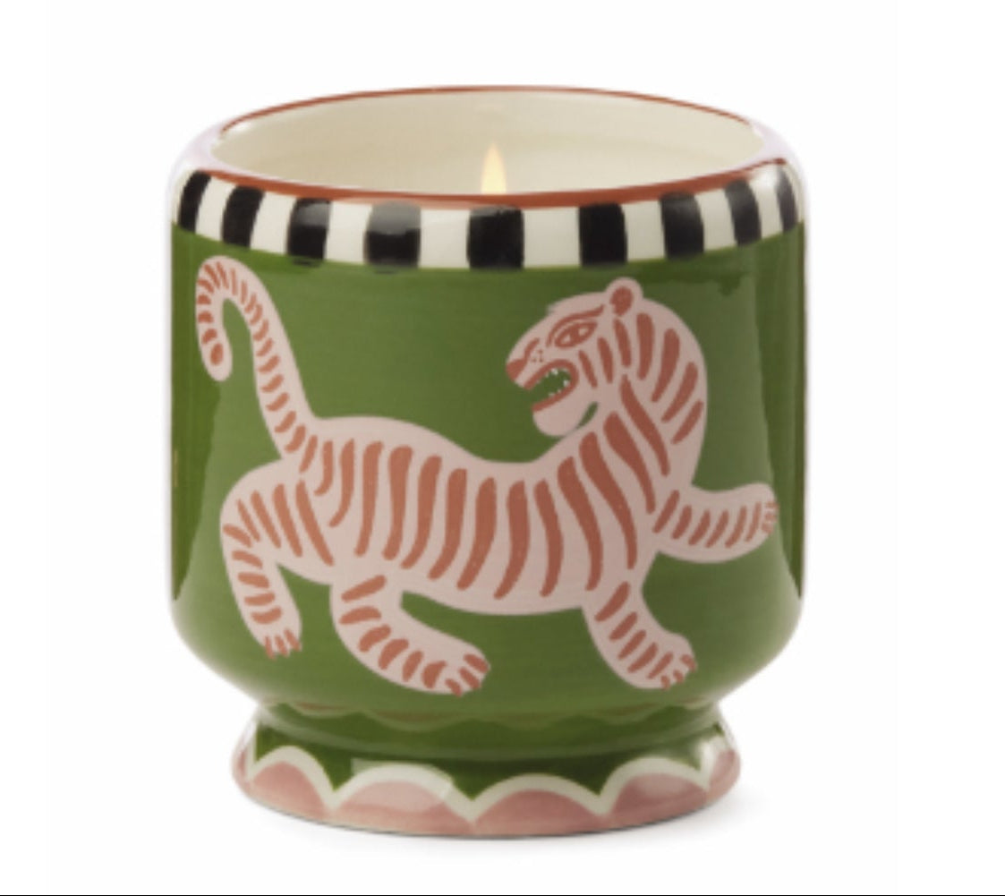A Dopo Handpainted "Tiger" Ceramic Candle - Black Cedar & Fig 8oz