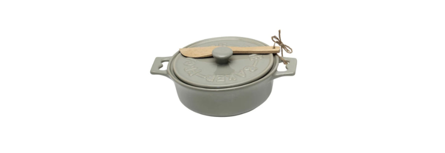Brie Baker with Lid and Spreader- Gray