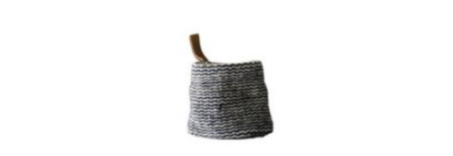 Round Jute Leather Loop Basket Small