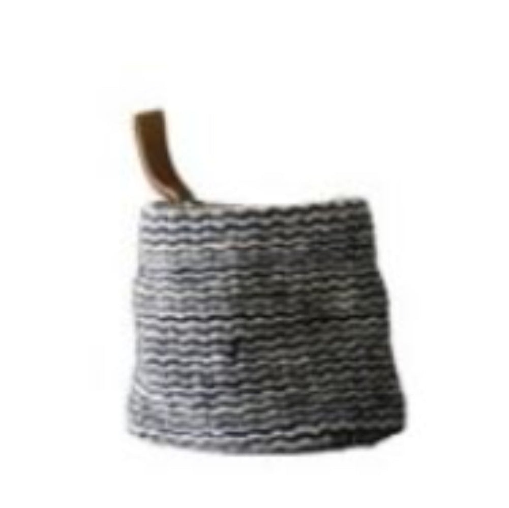 Round Jute Leather Loop Basket Small