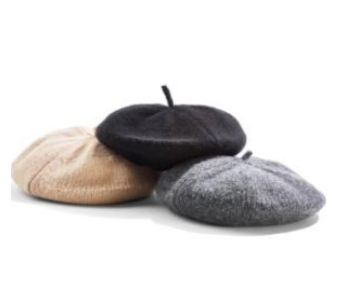 Wool Blend Beret Hat - Black