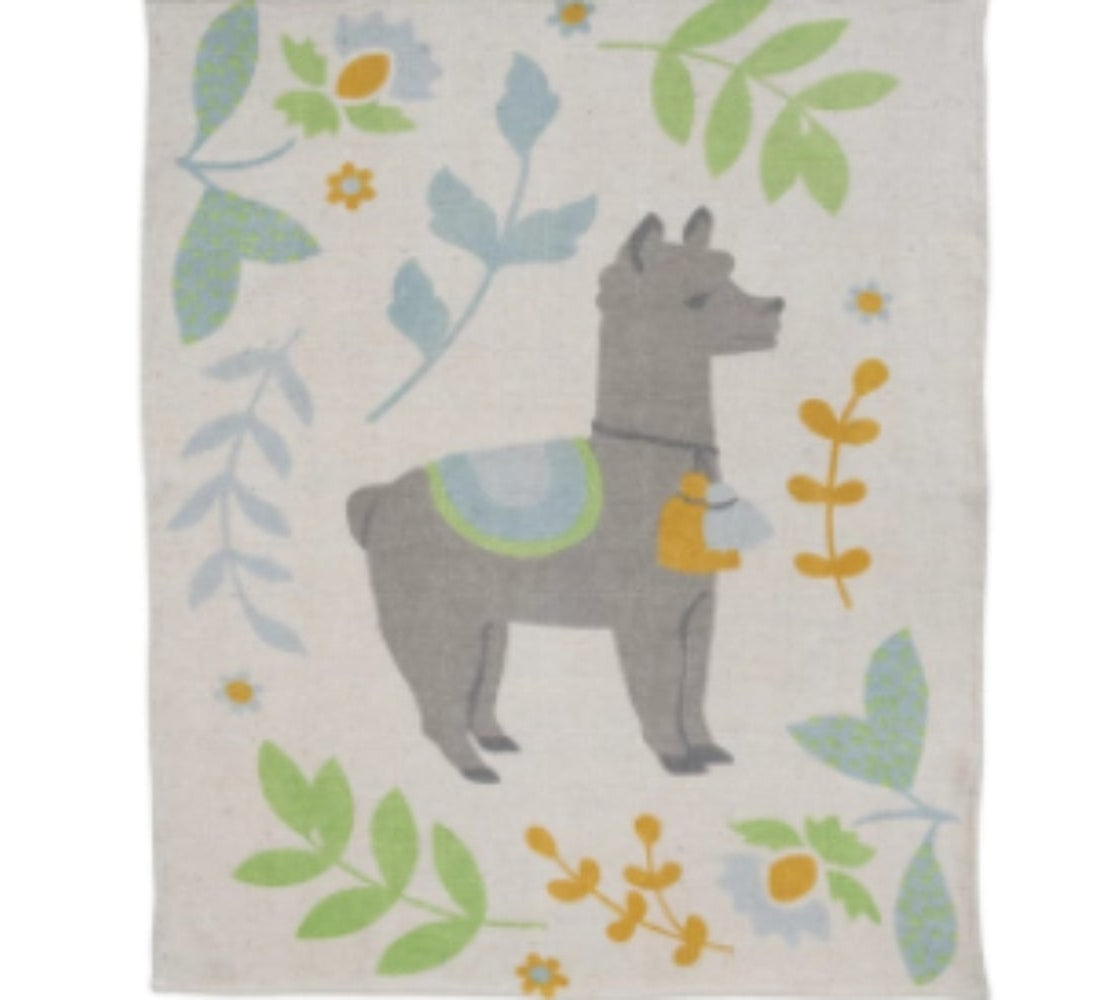 Recycled Cotton Blend Llama Baby Blanket - Multicolor