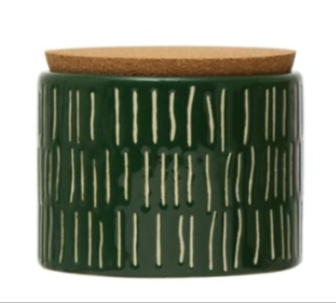Debossed Stoneware Canister - Forest Green