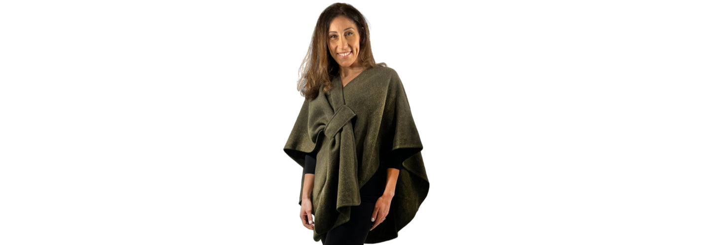 Wool Feel Cape with Faux Fur Detachable Collar - One Size