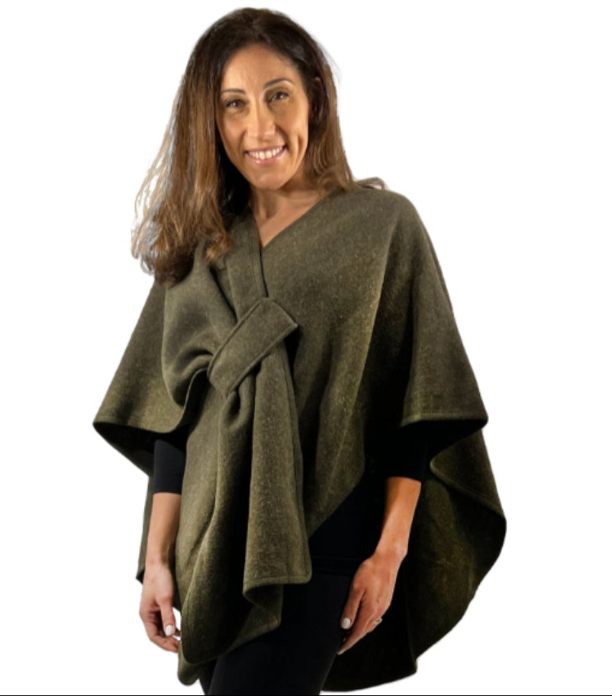 Wool Feel Cape in Olive - One Size