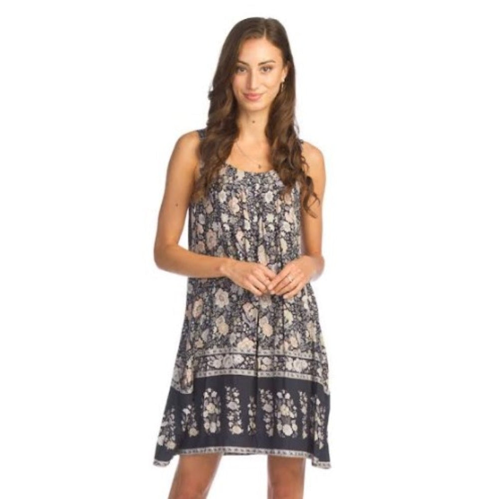 Navy Floral Dress with Floral Border Hem