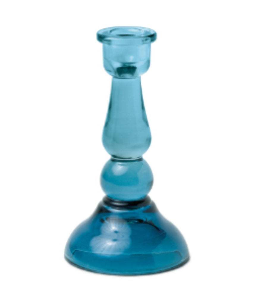 Tall Glass Taper Holder - Blue