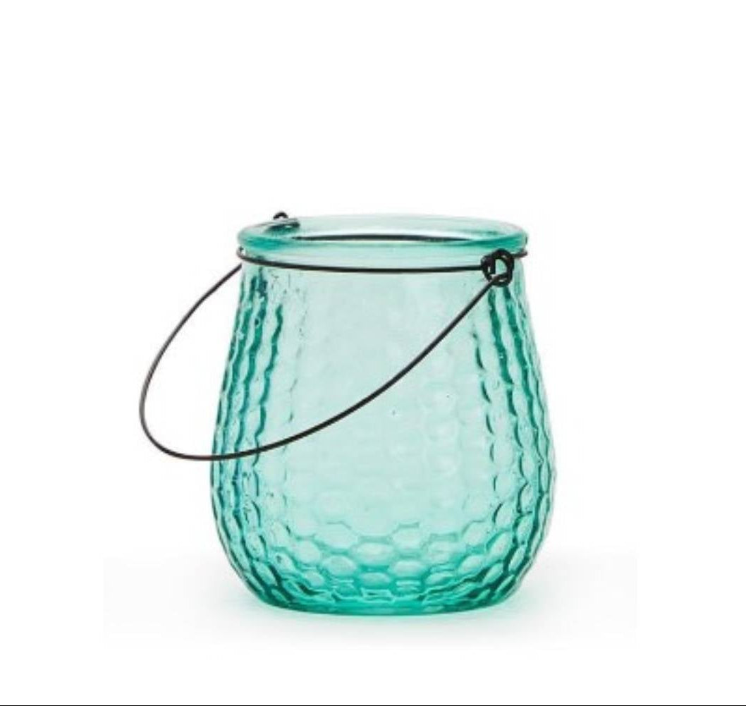 Hanging Glass Recycled Lantern - Aqua