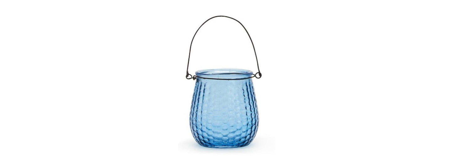 Hanging Glass Recycled Lantern - Blue