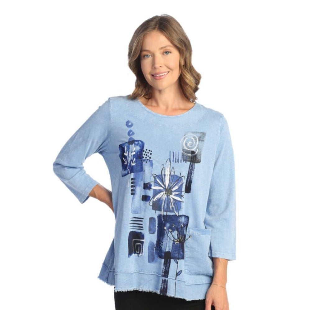 Lily Mineral Wash Cotton Slub Tunic Top - Cornflower