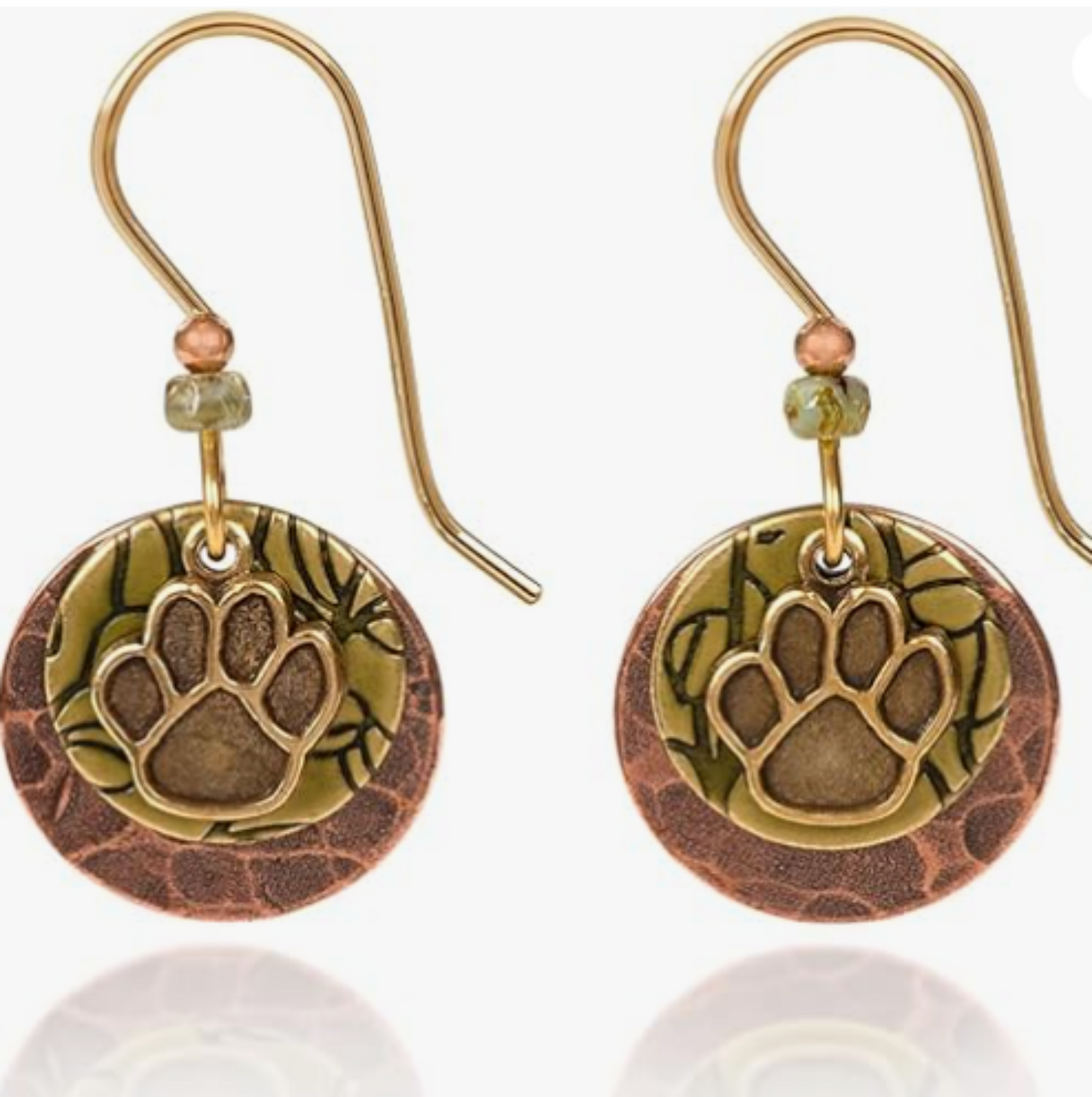 Paw Print on Gold and Copper Rounds Earrings