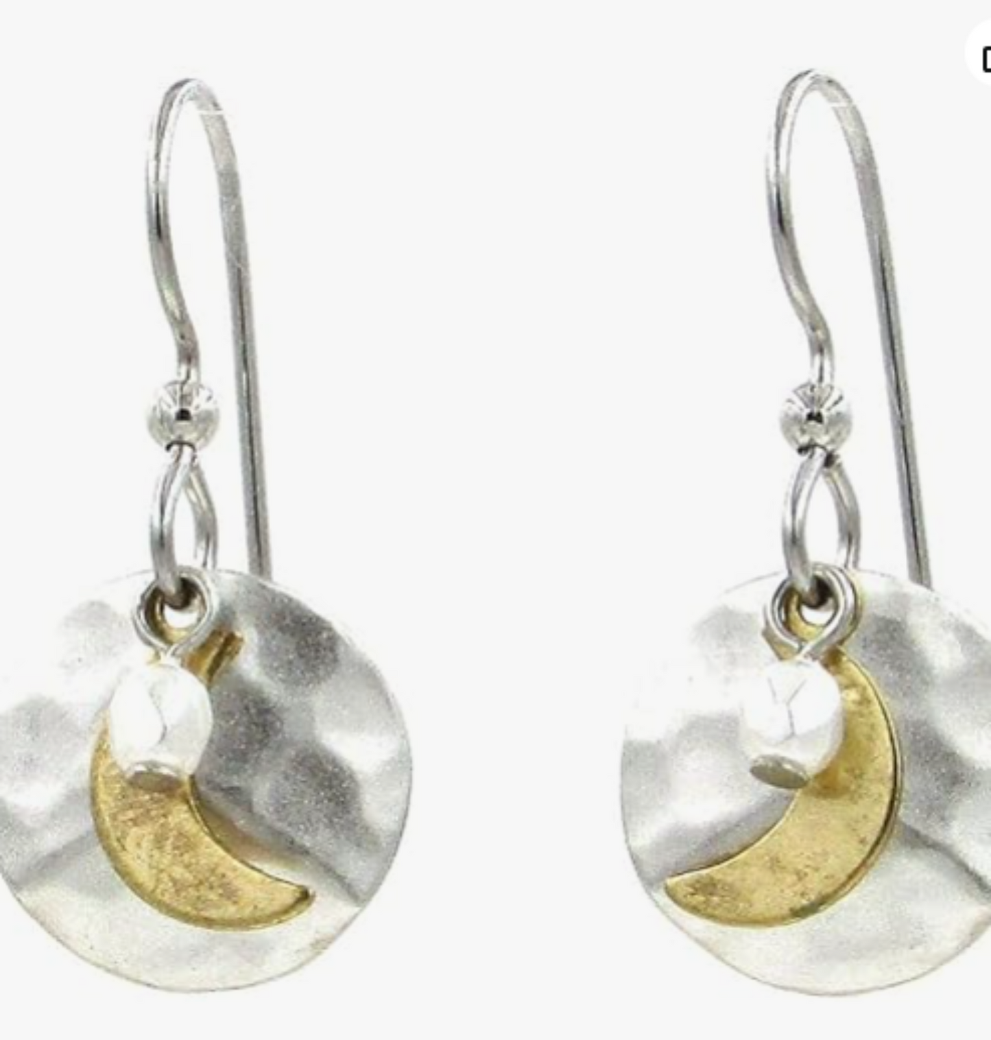 Crescent Moon on Hammered Round Earrings