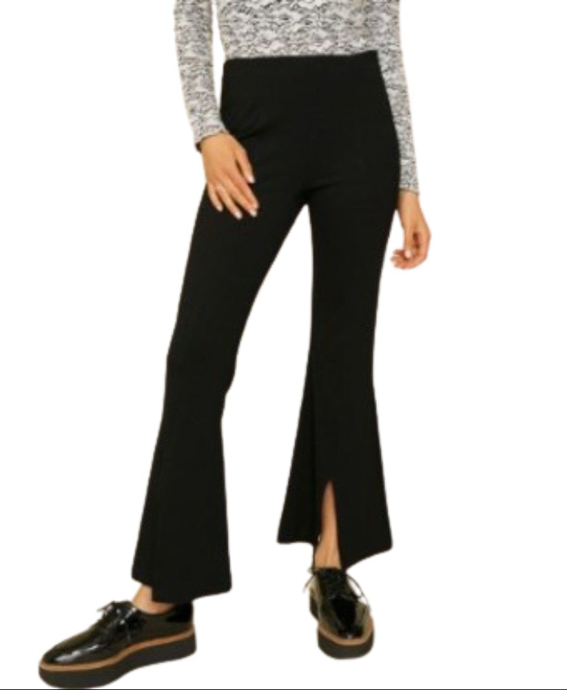 Front Slit Flare Pants Black