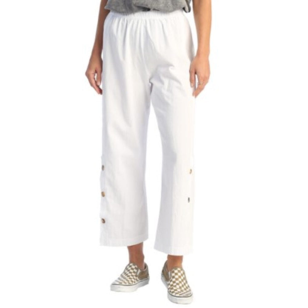 Crinkle Cotton Cropped Pants - White