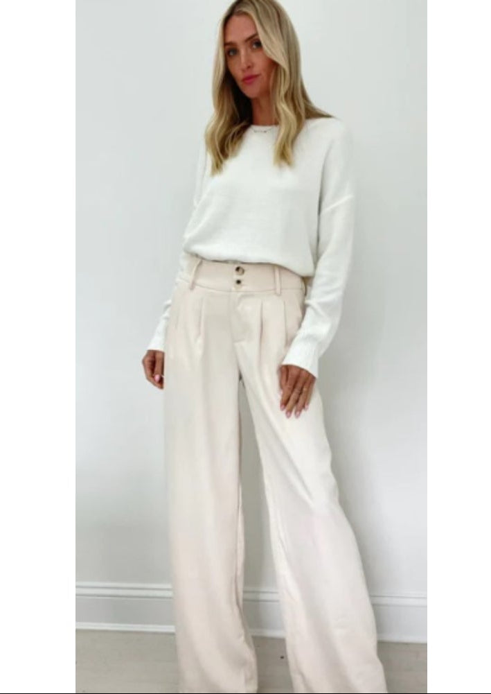 Pleated Wide Leg Pants Sand