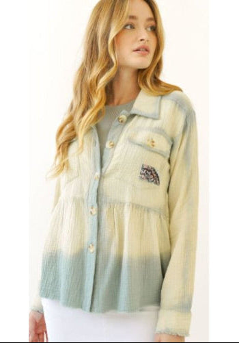 Peplum Patch Front Button Jacket/Top