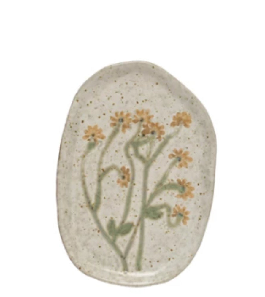 Stoneware Plate Round With Yellow Petals